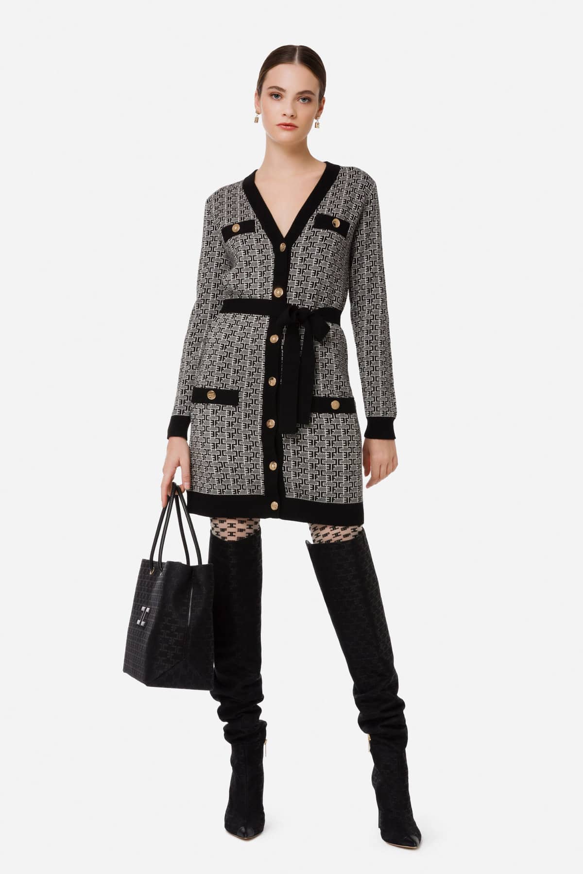 Long Knitted Cardigan With Monogram Lettering - Image 5